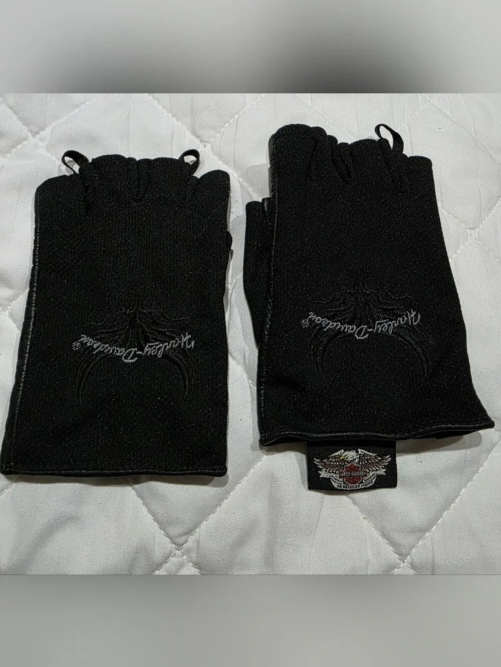 Harley-Davidson Women's Black Fingerless Motorcycle Gloves with Embroidered Logo